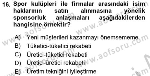 Spor Ekonomisi Dersi 2016 - 2017 Yılı (Vize) Ara Sınavı 16. Soru