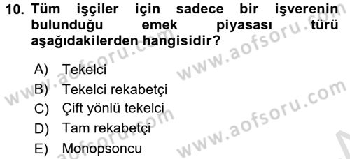 Spor Ekonomisi Dersi 2016 - 2017 Yılı (Final) Dönem Sonu Sınavı 10. Soru