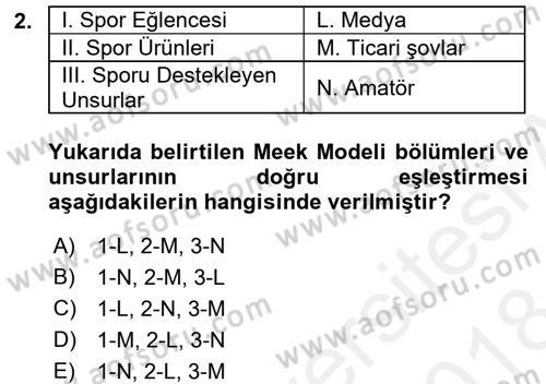 Spor Ekonomisi Dersi 2017 - 2018 Yılı (Final) Dönem Sonu Sınavı 2. Soru