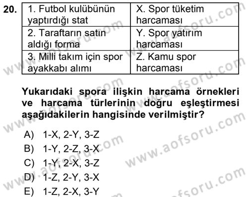 Spor Ekonomisi Dersi 2017 - 2018 Yılı (Final) Dönem Sonu Sınavı 20. Soru