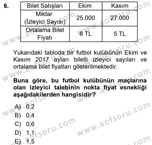 Spor Ekonomisi Dersi 2017 - 2018 Yılı (Final) Dönem Sonu Sınavı 6. Soru