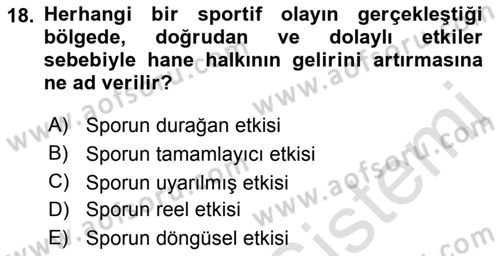 Spor Ekonomisi Dersi 2018 - 2019 Yılı 3 Ders Sınavı 18. Soru