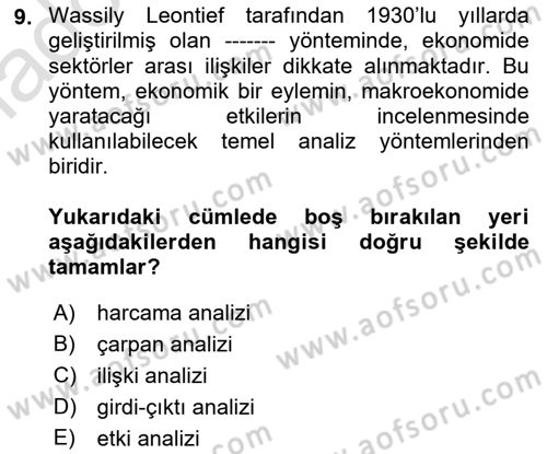 Spor Ekonomisi Dersi 2018 - 2019 Yılı 3 Ders Sınavı 9. Soru