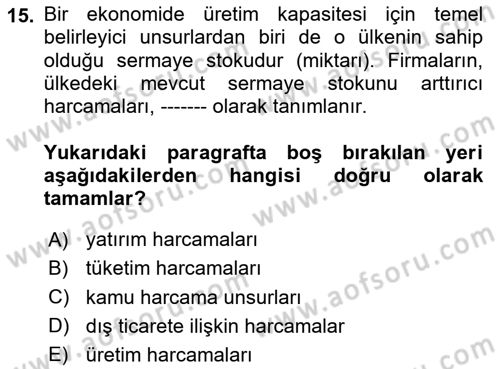 Spor Ekonomisi Dersi 2020 - 2021 Yılı Yaz Okulu Sınav Soruları 15. Soru