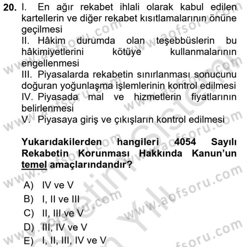 Spor Ekonomisi Dersi 2020 - 2021 Yılı Yaz Okulu Sınav Soruları 20. Soru