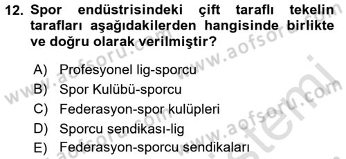 Spor Ekonomisi Dersi 2021 - 2022 Yılı Yaz Okulu Sınav Soruları 12. Soru