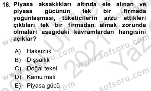 Spor Ekonomisi Dersi 2021 - 2022 Yılı Yaz Okulu Sınav Soruları 18. Soru
