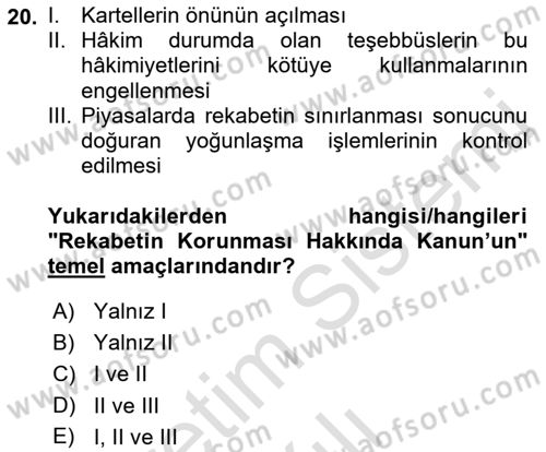 Spor Ekonomisi Dersi 2021 - 2022 Yılı Yaz Okulu Sınav Soruları 20. Soru