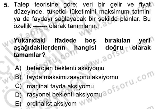 Spor Ekonomisi Dersi Yaz Okulu Sınavı Deneme Sınav Soruları 5. Soru