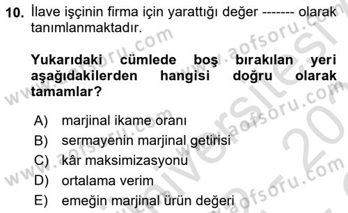 Spor Ekonomisi Dersi 2022 - 2023 Yılı Yaz Okulu Sınav Soruları 10. Soru