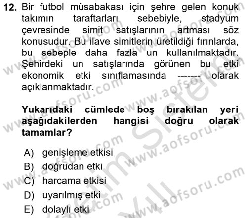 Spor Ekonomisi Dersi 2022 - 2023 Yılı Yaz Okulu Sınav Soruları 12. Soru