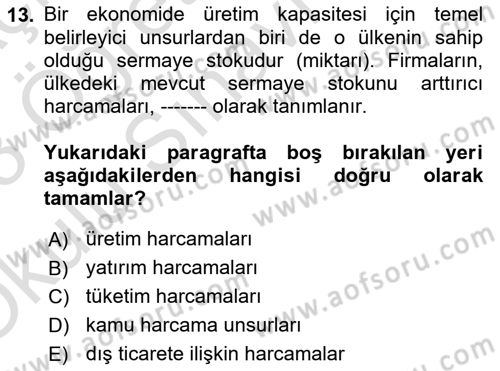 Spor Ekonomisi Dersi 2022 - 2023 Yılı Yaz Okulu Sınav Soruları 13. Soru