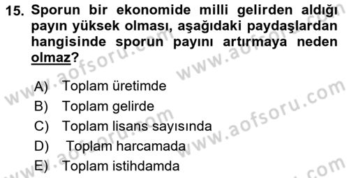 Spor Ekonomisi Dersi 2022 - 2023 Yılı Yaz Okulu Sınav Soruları 15. Soru