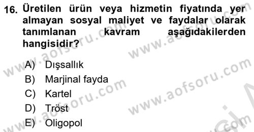 Spor Ekonomisi Dersi 2022 - 2023 Yılı Yaz Okulu Sınav Soruları 16. Soru