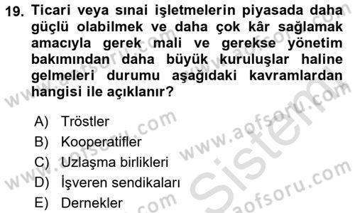 Spor Ekonomisi Dersi 2022 - 2023 Yılı Yaz Okulu Sınav Soruları 19. Soru