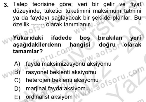 Spor Ekonomisi Dersi 2022 - 2023 Yılı Yaz Okulu Sınav Soruları 3. Soru