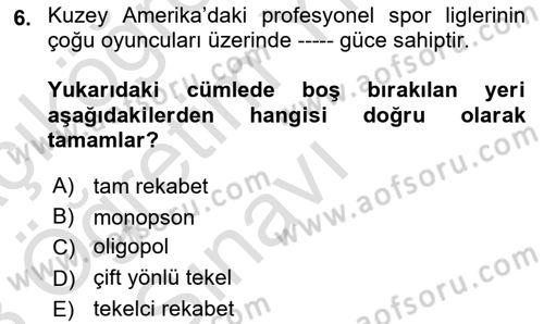 Spor Ekonomisi Dersi Yaz Okulu Sınavı Deneme Sınav Soruları 6. Soru