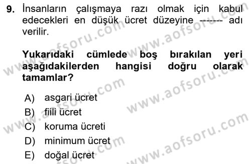 Spor Ekonomisi Dersi 2022 - 2023 Yılı Yaz Okulu Sınav Soruları 9. Soru