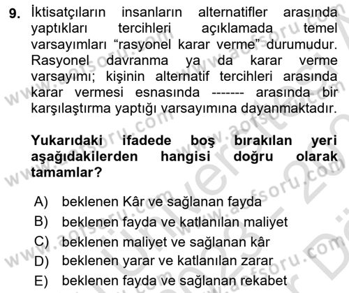 Spor Ekonomisi Dersi 2023 - 2024 Yılı (Vize) Ara Sınavı 9. Soru