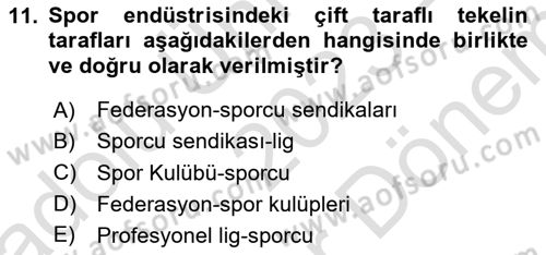 Spor Ekonomisi Dersi 2023 - 2024 Yılı (Final) Dönem Sonu Sınavı 11. Soru