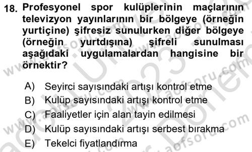 Spor Ekonomisi Dersi 2023 - 2024 Yılı (Final) Dönem Sonu Sınavı 18. Soru