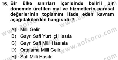 Spor Ekonomisi Dersi 2023 - 2024 Yılı Yaz Okulu Sınav Soruları 16. Soru