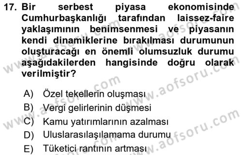Spor Ekonomisi Dersi 2023 - 2024 Yılı Yaz Okulu Sınav Soruları 17. Soru
