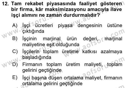 Spor Ekonomisi Dersi 2024 - 2025 Yılı Yaz Okulu Sınav Soruları 12. Soru