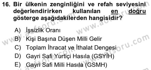 Spor Ekonomisi Dersi 2024 - 2025 Yılı Yaz Okulu Sınav Soruları 16. Soru