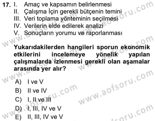 Spor Ekonomisi Dersi 2024 - 2025 Yılı Yaz Okulu Sınav Soruları 17. Soru