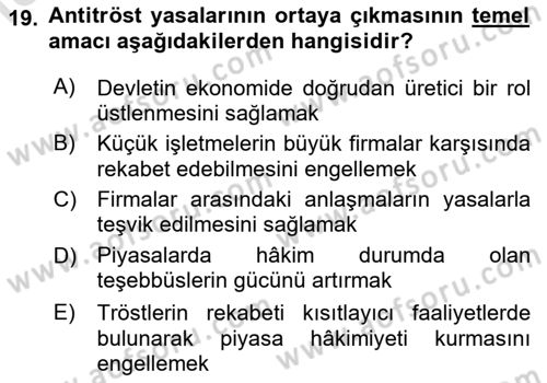 Spor Ekonomisi Dersi Yaz Okulu Sınavı Deneme Sınav Soruları 19. Soru