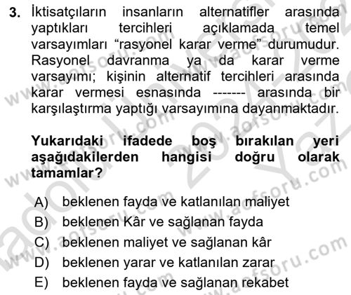 Spor Ekonomisi Dersi 2024 - 2025 Yılı Yaz Okulu Sınav Soruları 3. Soru