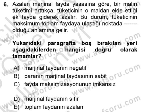 Spor Ekonomisi Dersi 2024 - 2025 Yılı Yaz Okulu Sınav Soruları 6. Soru