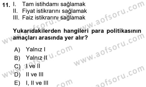 Genel Ekonomi Dersi 2021 - 2022 Yılı (Final) Dönem Sonu Sınav Soruları 11. Soru