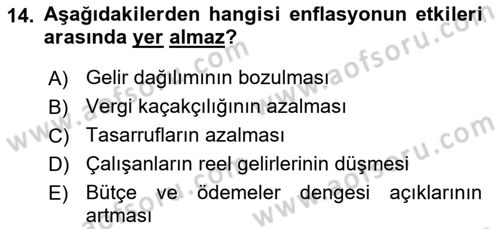 Genel Ekonomi Dersi 2021 - 2022 Yılı (Final) Dönem Sonu Sınav Soruları 14. Soru