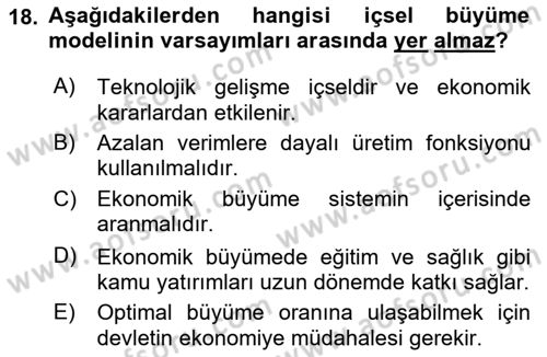 Genel Ekonomi Dersi 2021 - 2022 Yılı (Final) Dönem Sonu Sınav Soruları 18. Soru