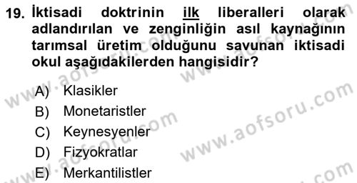 Genel Ekonomi Dersi 2021 - 2022 Yılı (Final) Dönem Sonu Sınav Soruları 19. Soru