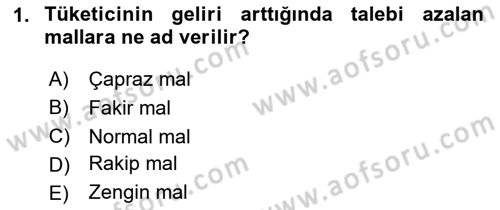 Genel Ekonomi Dersi 2024 - 2025 Yılı (Vize) Ara Sınav Soruları 1. Soru