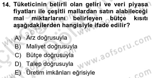 Genel Ekonomi Dersi 2024 - 2025 Yılı (Vize) Ara Sınav Soruları 14. Soru