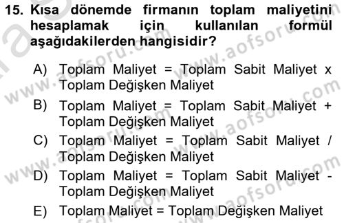 Genel Ekonomi Dersi 2024 - 2025 Yılı (Vize) Ara Sınav Soruları 15. Soru