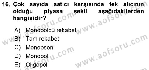 Genel Ekonomi Dersi 2024 - 2025 Yılı (Vize) Ara Sınav Soruları 16. Soru