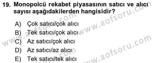 Genel Ekonomi Dersi 2024 - 2025 Yılı (Vize) Ara Sınav Soruları 19. Soru