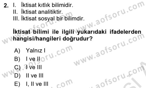 Genel Ekonomi Dersi 2024 - 2025 Yılı (Vize) Ara Sınav Soruları 2. Soru