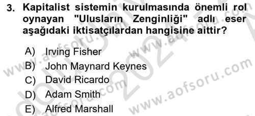 Genel Ekonomi Dersi 2024 - 2025 Yılı (Vize) Ara Sınav Soruları 3. Soru
