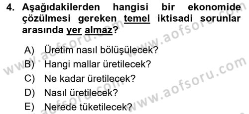 Genel Ekonomi Dersi 2024 - 2025 Yılı (Vize) Ara Sınav Soruları 4. Soru