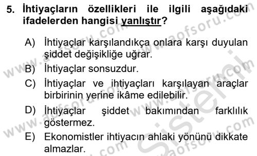 Genel Ekonomi Dersi 2024 - 2025 Yılı (Vize) Ara Sınav Soruları 5. Soru