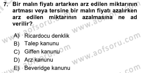 Genel Ekonomi Dersi 2024 - 2025 Yılı (Vize) Ara Sınav Soruları 7. Soru