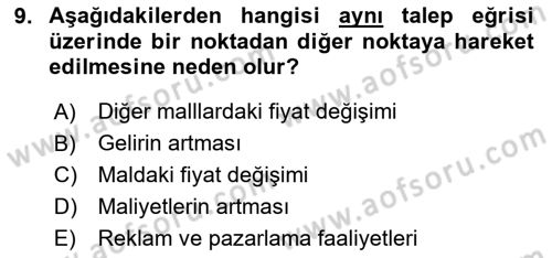 Genel Ekonomi Dersi 2024 - 2025 Yılı (Vize) Ara Sınav Soruları 9. Soru
