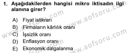 Genel Ekonomi Dersi 2024 - 2025 Yılı Yaz Okulu Sınav Soruları 1. Soru