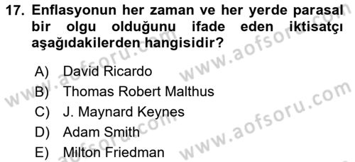 Genel Ekonomi Dersi 2024 - 2025 Yılı Yaz Okulu Sınav Soruları 17. Soru